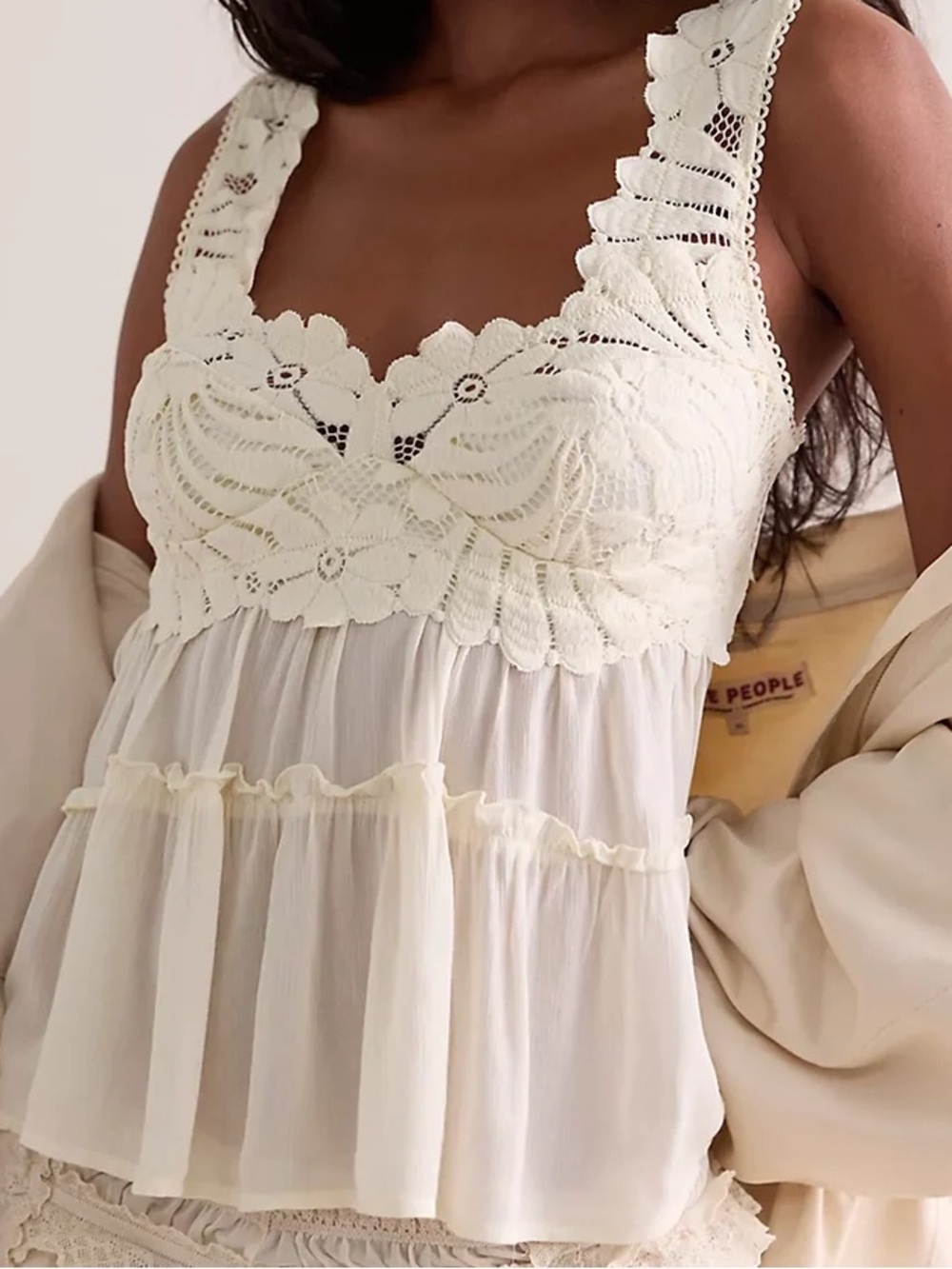 Free People Petal Party Ruffle Trim Lace Babydoll Top